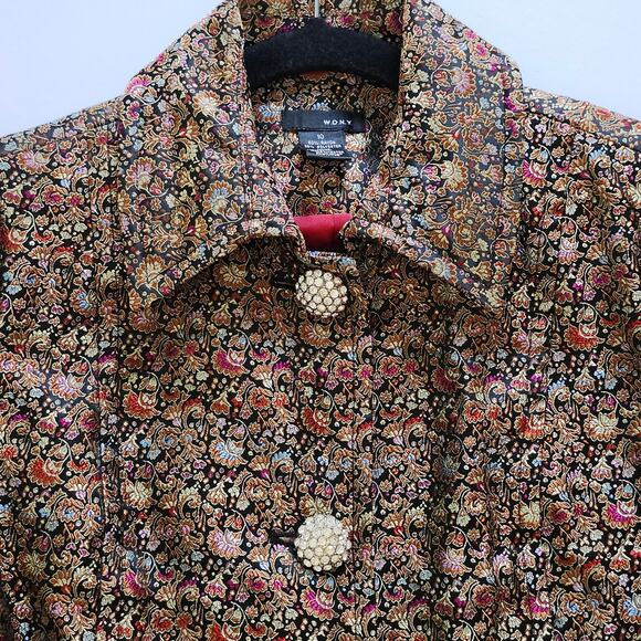 WDNY Jacquard Floral Dress Trench Coat and Pencil Skirt Shiny Metallic Size 10 - Picture 7 of 10